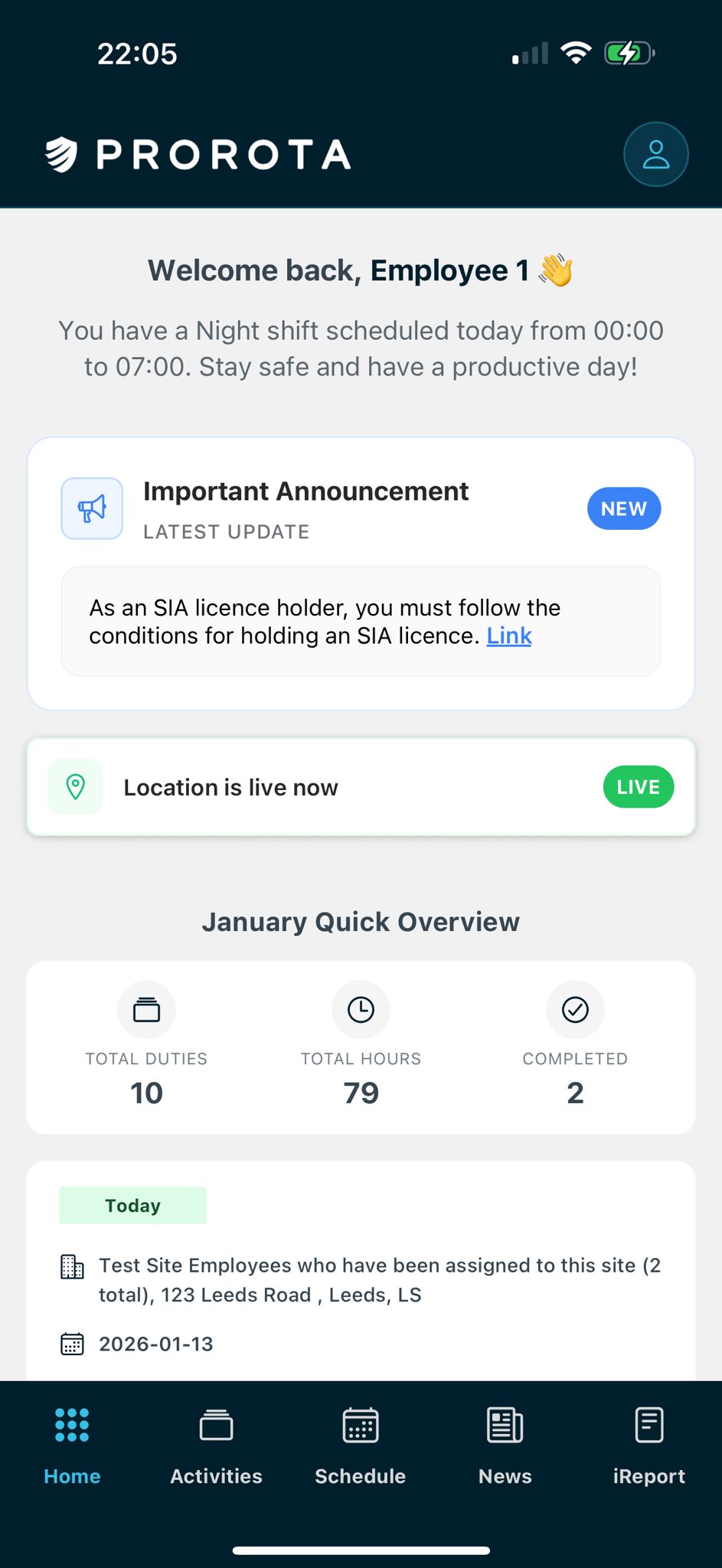 ProRota App Homescreen